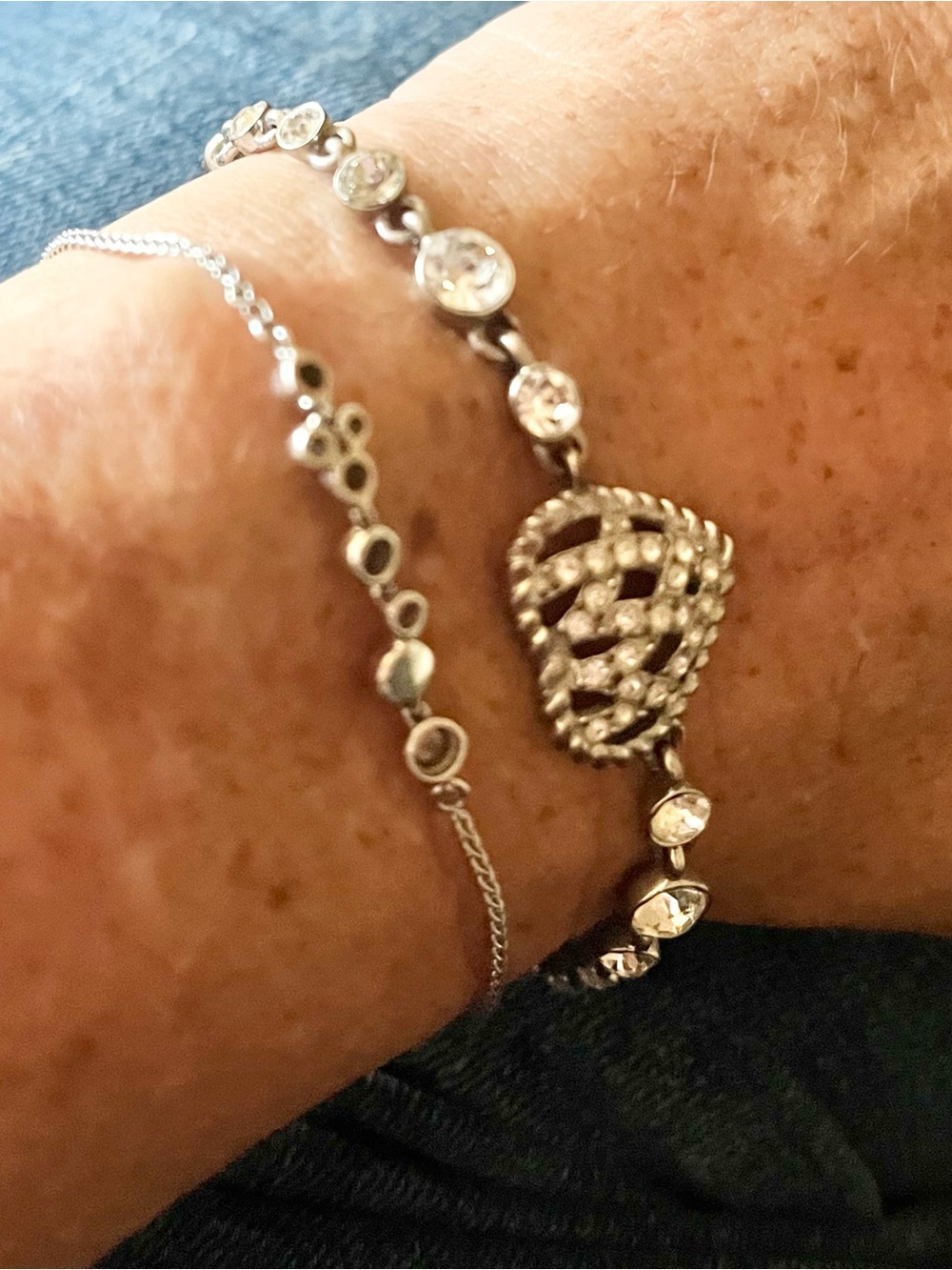 Vintage Givenchy Silver-Tone Crystal Bracelet with Lattice Pavé Charm